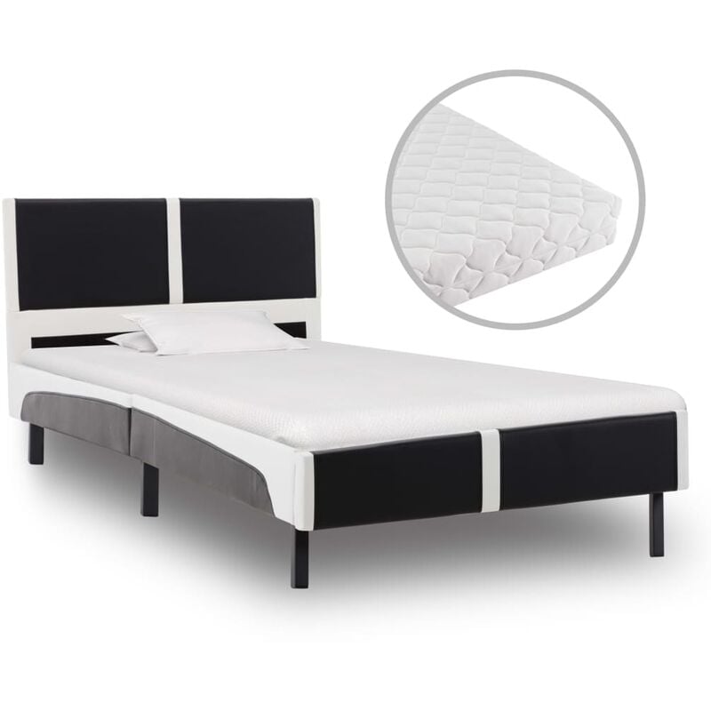 

Cama con colchón cuero sintético blanco y negro 90x200 cm - Negro