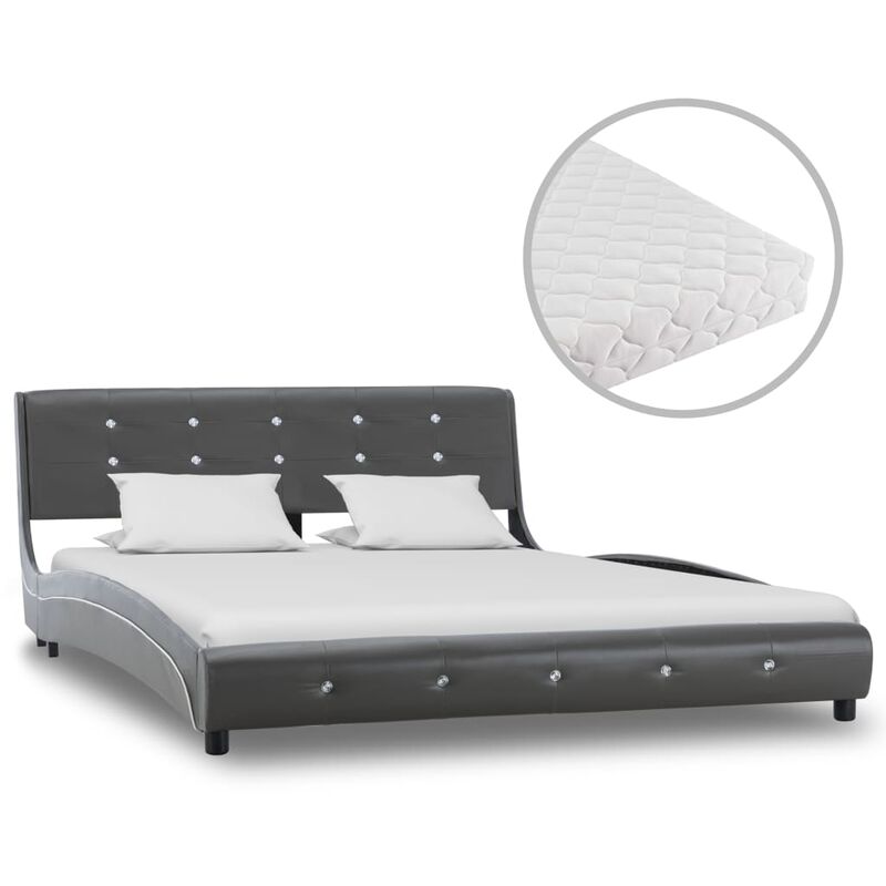 

Cama con colchón cuero sintético gris 140x200 cm - Gris