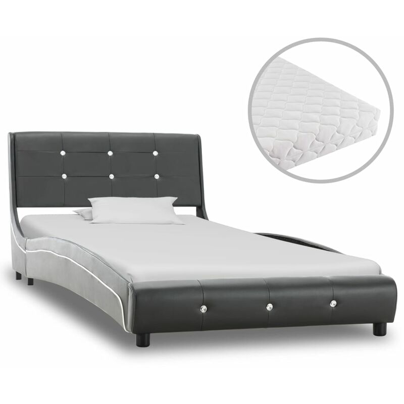 

Cama con colchón cuero sintético gris 90x200 cm - Gris