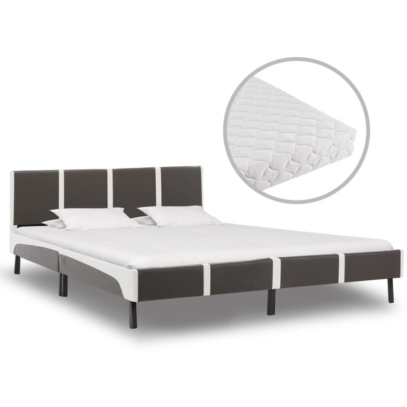 

Cama con colchón cuero sintético gris y blanco 180x200 cm - Gris