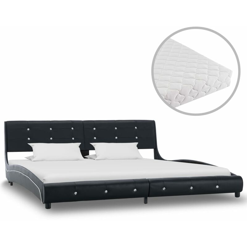 

Cama con colchón cuero sintético negro 180x200 cm - Negro
