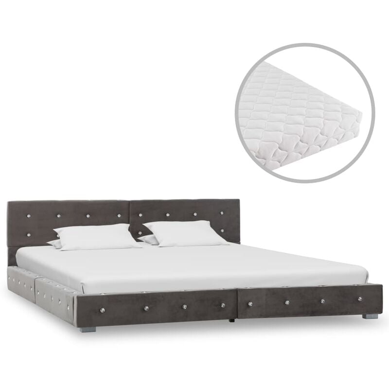 

Cama con colchón de terciopelo gris 180x200 cm - Gris