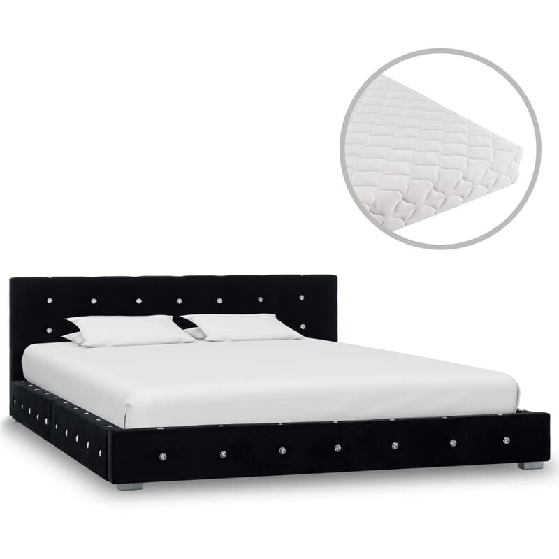 

Cama con colchón de terciopelo negro 140x200 cm - Negro