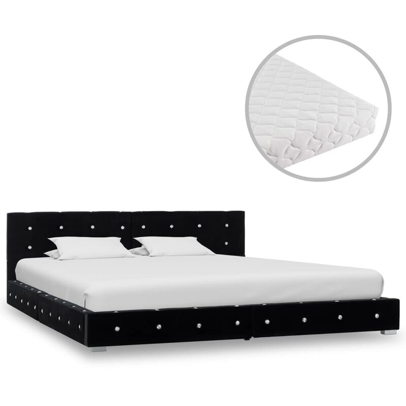

Cama con colchón de terciopelo negro 160x200 cm - Negro