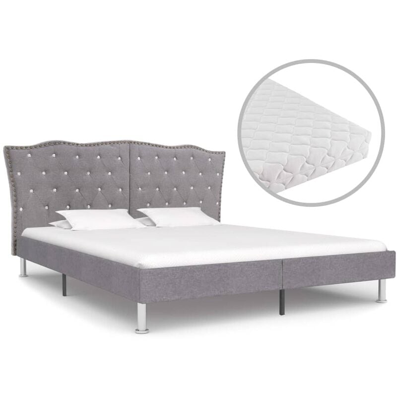 

Cama con colchón tela gris claro 160x200 cm - Gris
