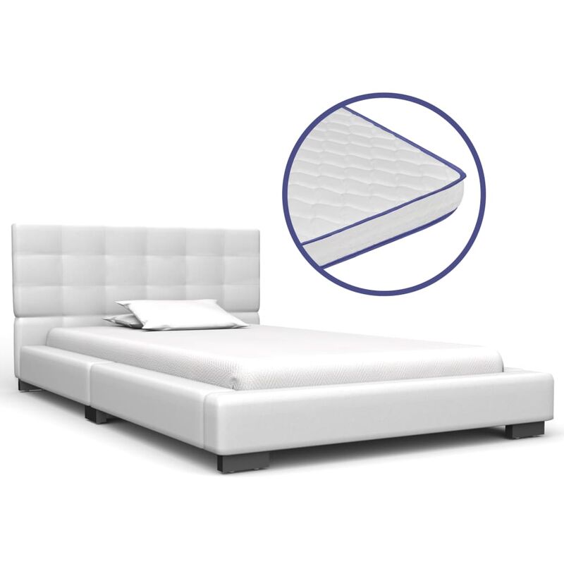 

Cama con colchón viscoelástico cuero sintético blanco 90x200 cm - Blanco