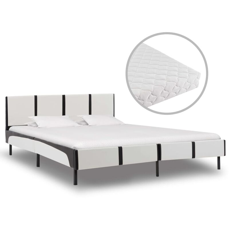 

Cama con colchón viscoelástico cuero sintético B/N 140x200 cm - Blanco