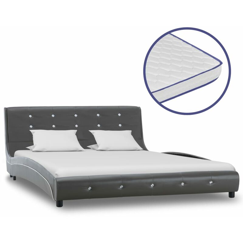 

Cama con colchón viscoelástico cuero sintético gris 140x200 cm - Gris