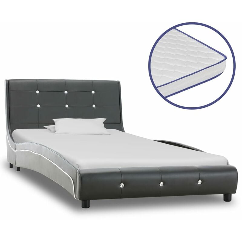 

Cama con colchón viscoelástico cuero sintético gris 90x200 cm - Gris