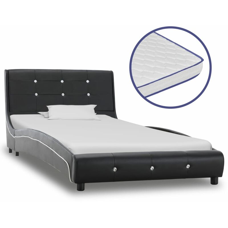 

Cama con colchón viscoelástico cuero sintético negro 90x200 cm - Negro