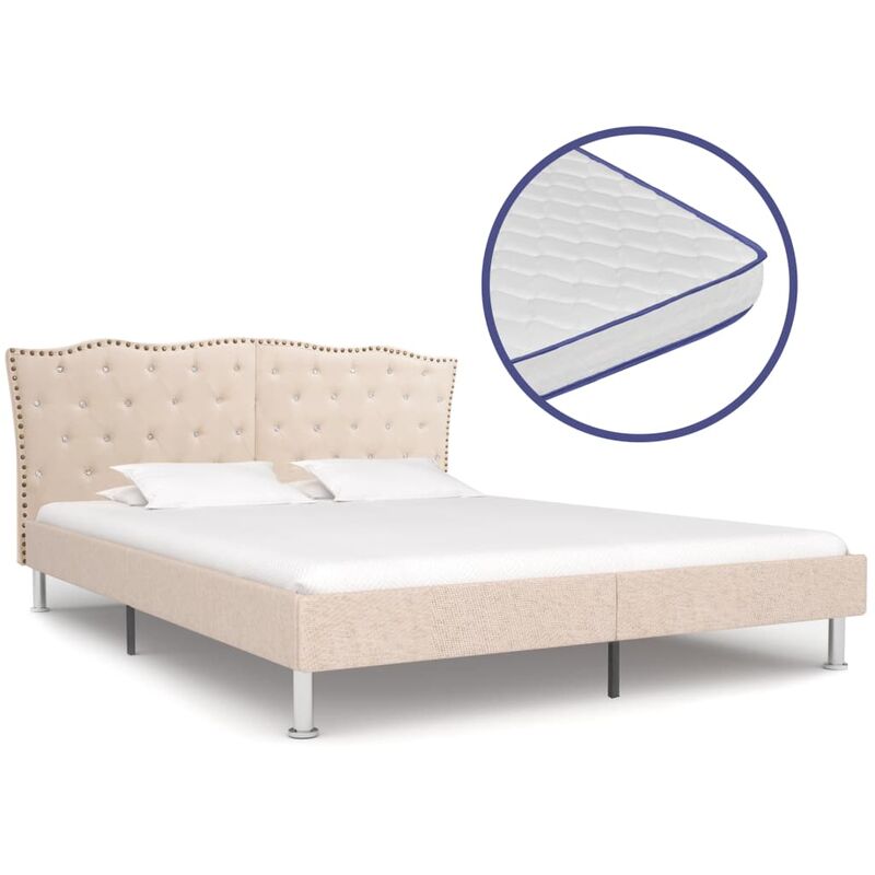 

Cama con colchón viscoelástico tela color lino 160x200 cm - Beige
