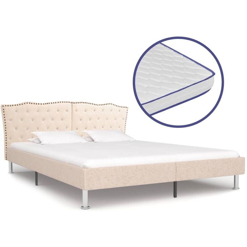 

Cama con colchón viscoelástico tela color lino 180x200 cm - Beige
