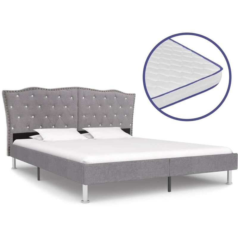 

Cama con colchón viscoelástico tela gris claro 160x200 cm - Gris