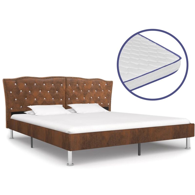 

Cama con colchón viscoelástico tela marrón 160x200 cm - Marrón