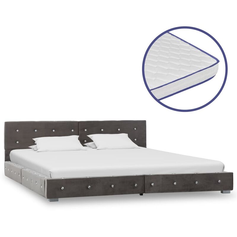 

Cama con colchón viscoelástico terciopelo gris 180x200 cm - Gris