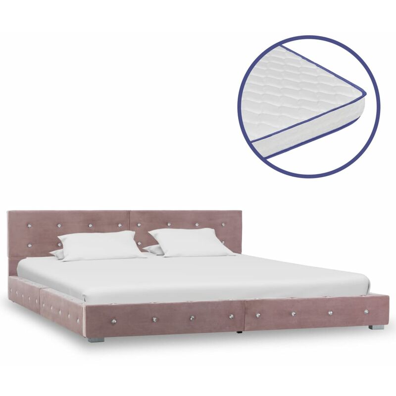 

Cama con colchón viscoelástico terciopelo rosa 160x200 cm - Rosa