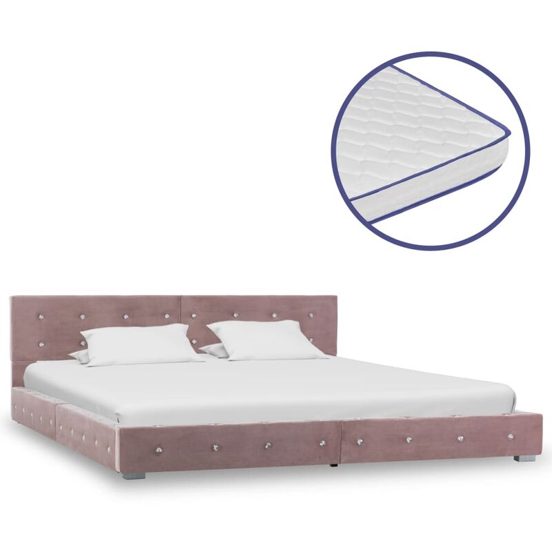

Cama con colchón viscoelástico terciopelo rosa 180x200 cm - Rosa