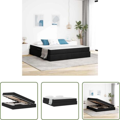 Cama con colchón -  Cama con almacenamiento y colchón Negro 160 x 200 cm Poliéster