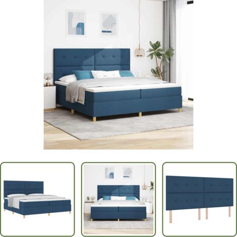 Cama con colchón -  Cama tipo Box Spring con colchón Azul 200 x 200 cm tela