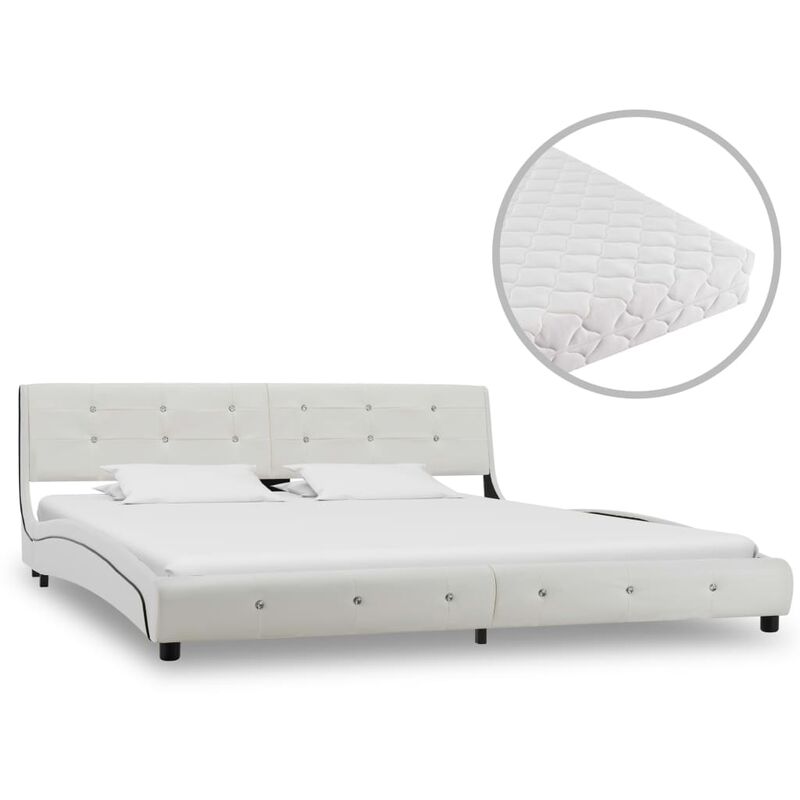 

Cama con colchón cuero sintético blanco 180x200 cm