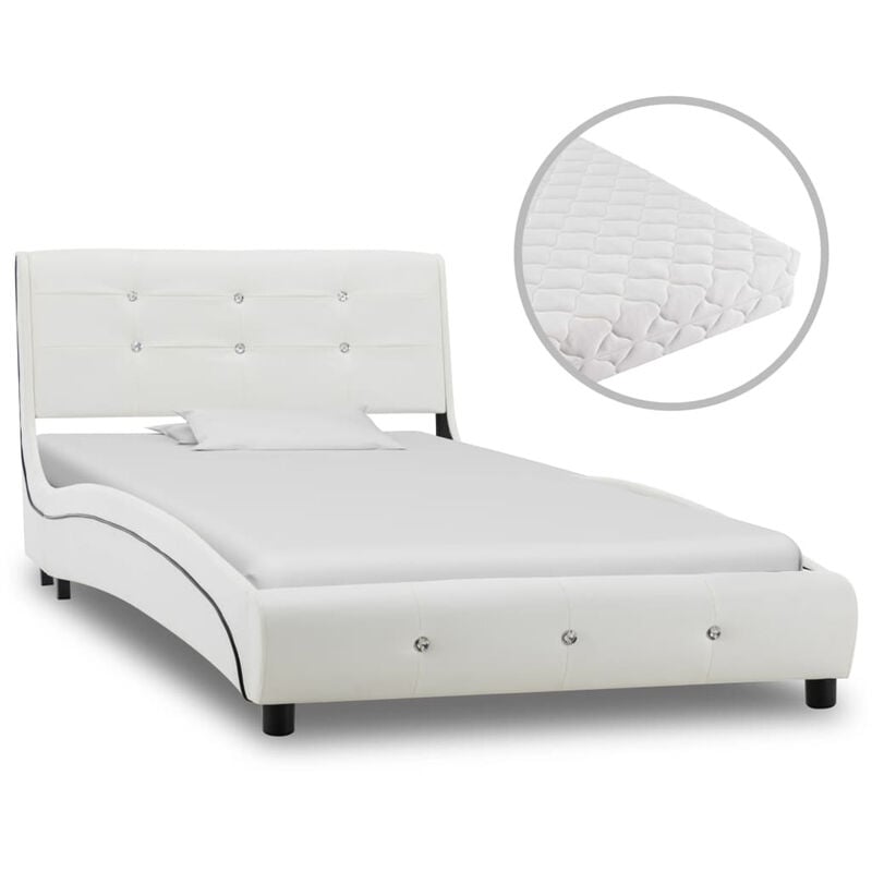 

Cama con colchon cuero sintetico blanco 90x200 cm