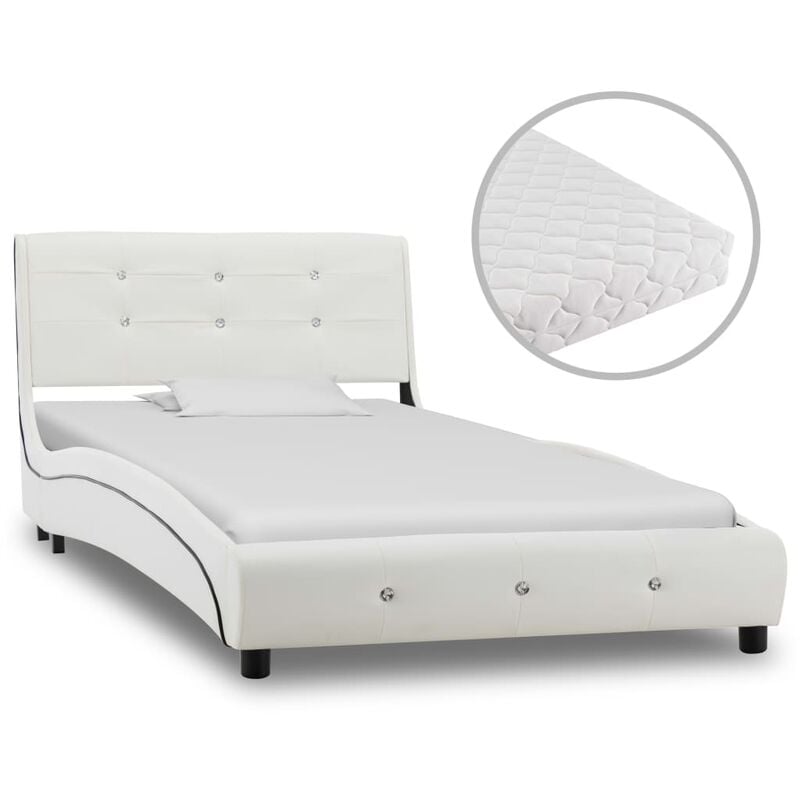 

Cama con colchón cuero sintético blanco 90x200 cm