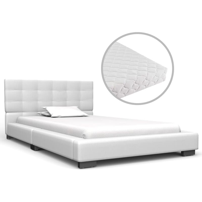 

Cama con colchón cuero sintético blanco 90x200 cm