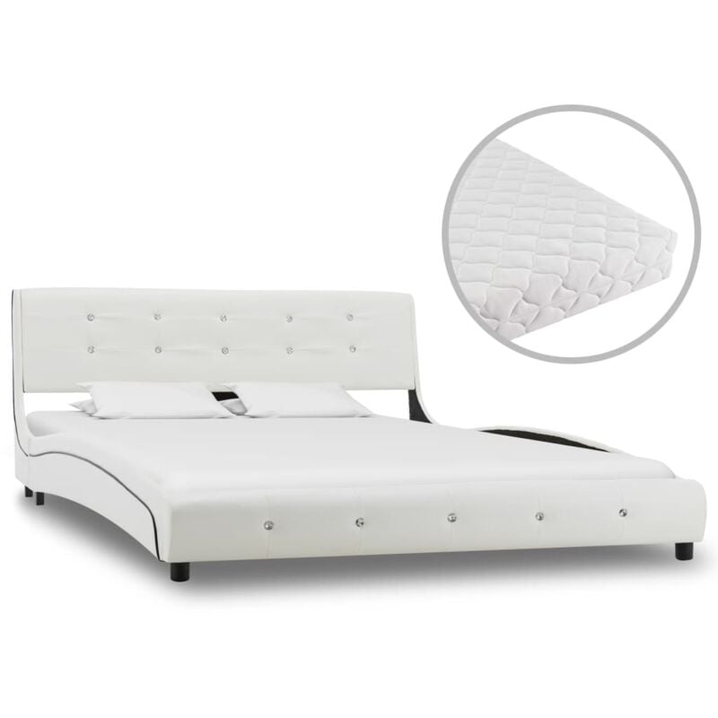 

vidaXL Cama con Colchón Cuero Sintético Blanco 140x200 cm - Blanco