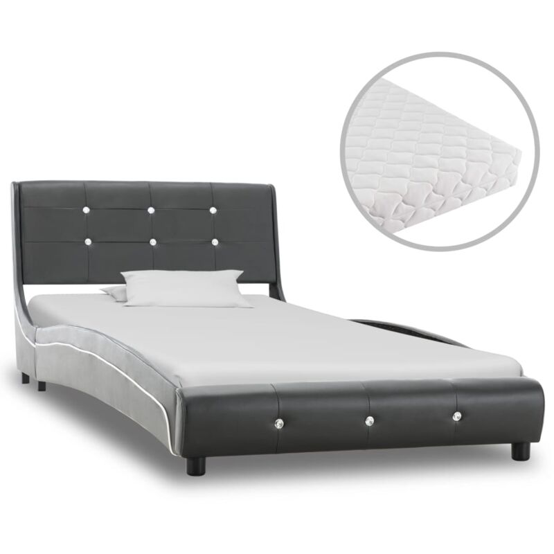 

vidaXL Cama con Colchón Cuero Sintético Gris 90x200 cm - Gris
