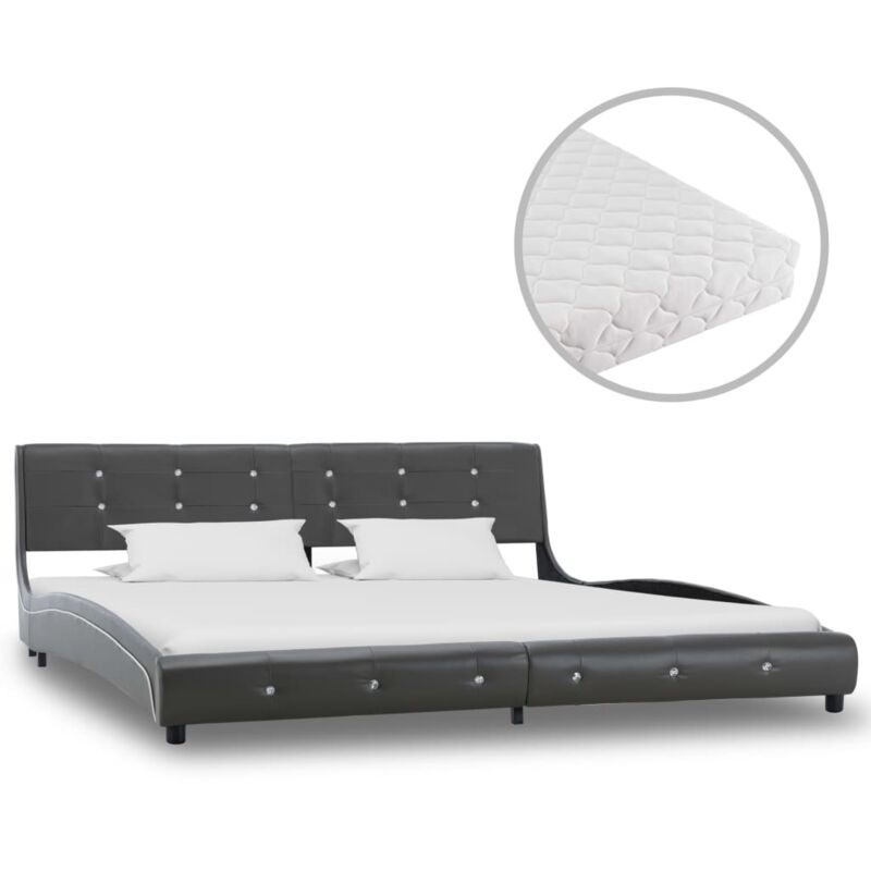 

vidaXL Cama con Colchón Cuero Sintético Gris 180x200 cm - Gris