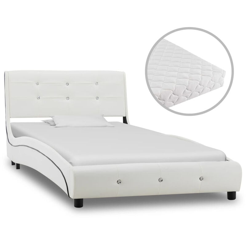 

Cama con colchon cuero sintetico blanco 90x200 cm