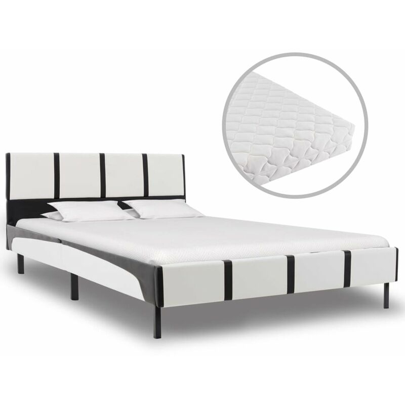 

Cama con colchon cuero sintetico blanco y negro 120x200 cm