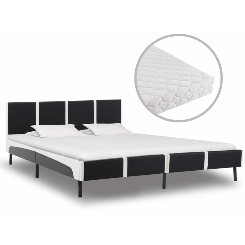 

Cama con colchon cuero sintetico blanco y negro 160x200 cm