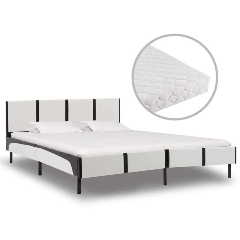 

Cama con colchon cuero sintetico blanco y negro 180x200 cm