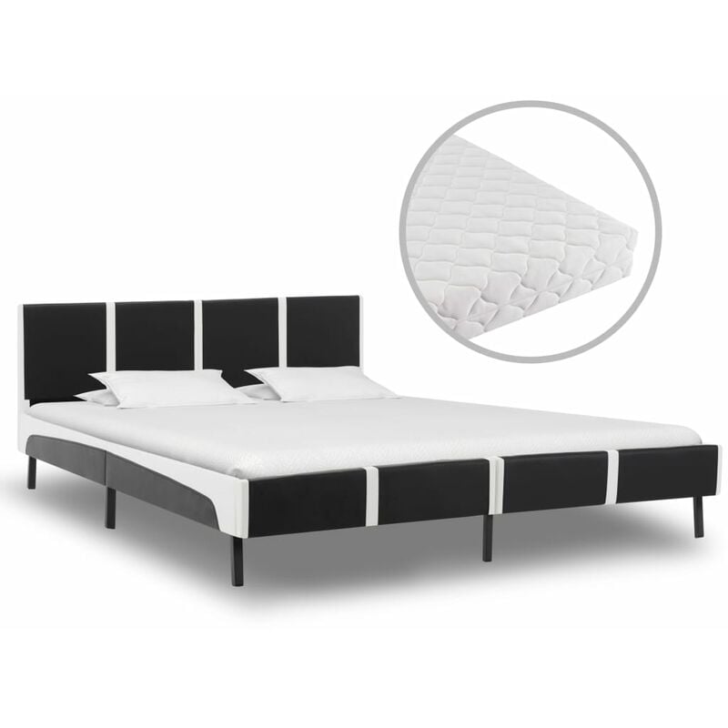 

Cama con colchon cuero sintetico blanco y negro 180x200 cm