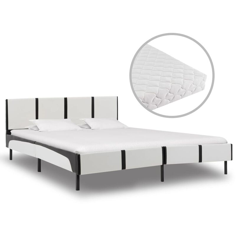 

Cama con colchón cuero sintético blanco y negro 180x200 cm