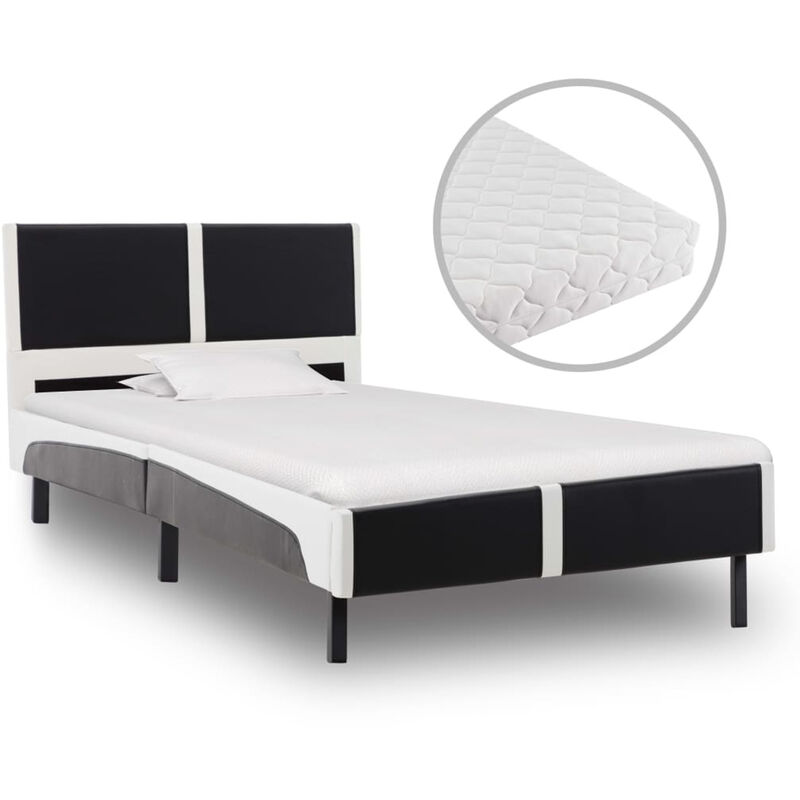 

Cama con colchon cuero sintetico blanco y negro 90x200 cm