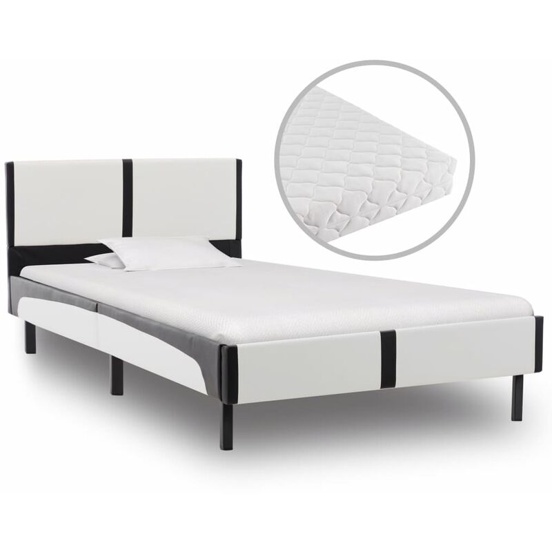 

Cama con colchón cuero sintético blanco y negro 90x200 cm