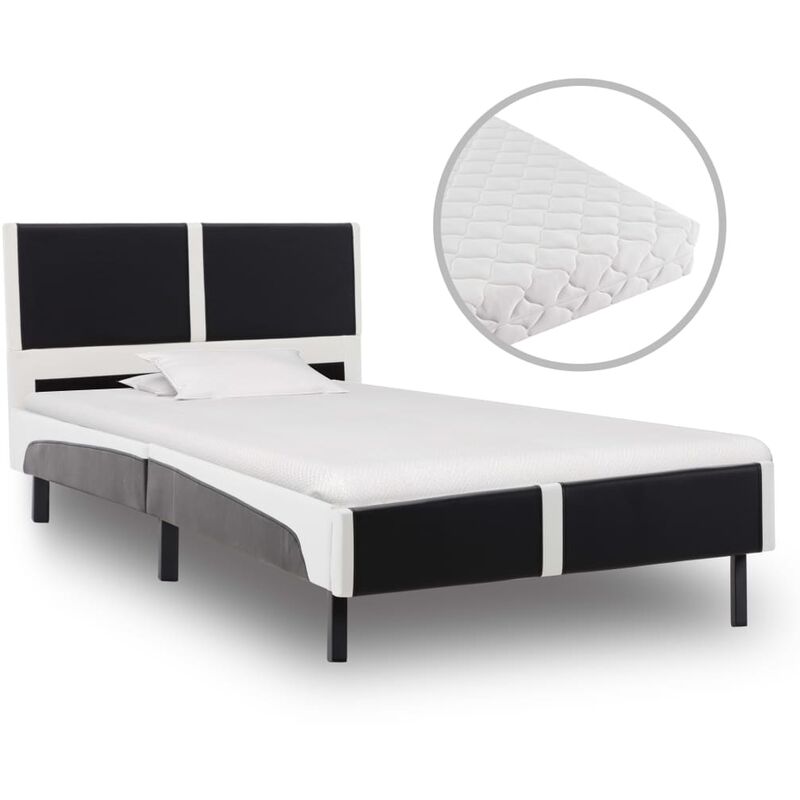 

Cama con colchón cuero sintético blanco y negro 90x200 cm