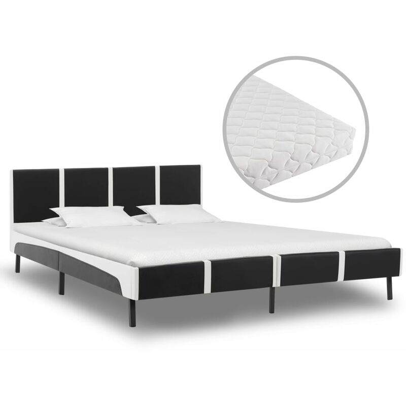 

Cama con Colchón Viscoelástico Cuero Sintético Negro y Blanco 160x200 cm - Negro - Vidaxl