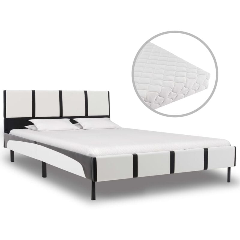 

vidaXL Cama con Colchón Viscoelástico Cuero Sintético Blanco y Negro 120x200 cm - Blanco