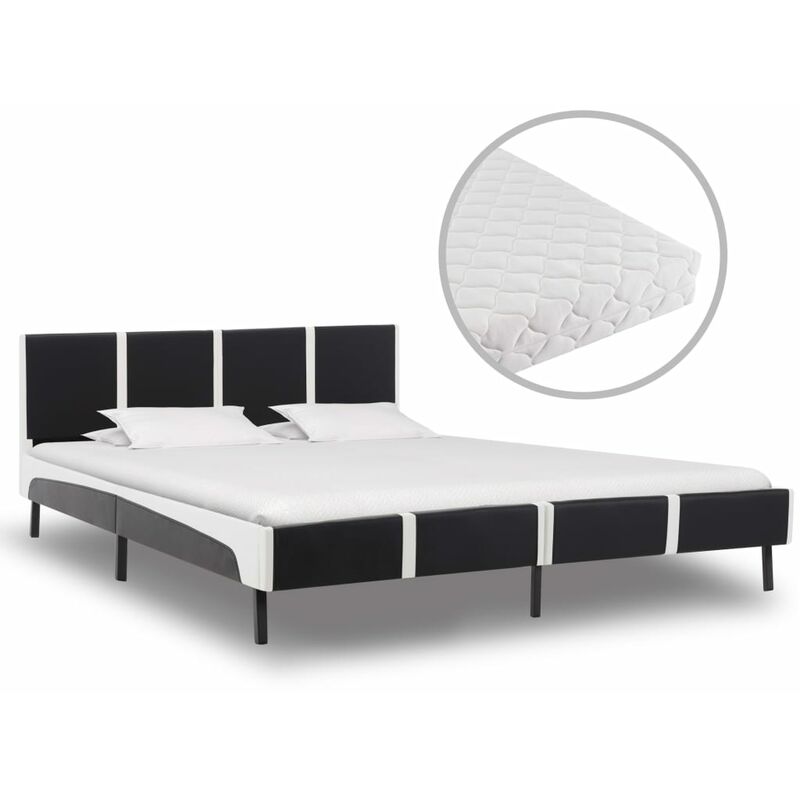 

Cama con Colchón Viscoelástico Cuero Sintético Negro y Blanco 180x200 cm - Negro - Vidaxl