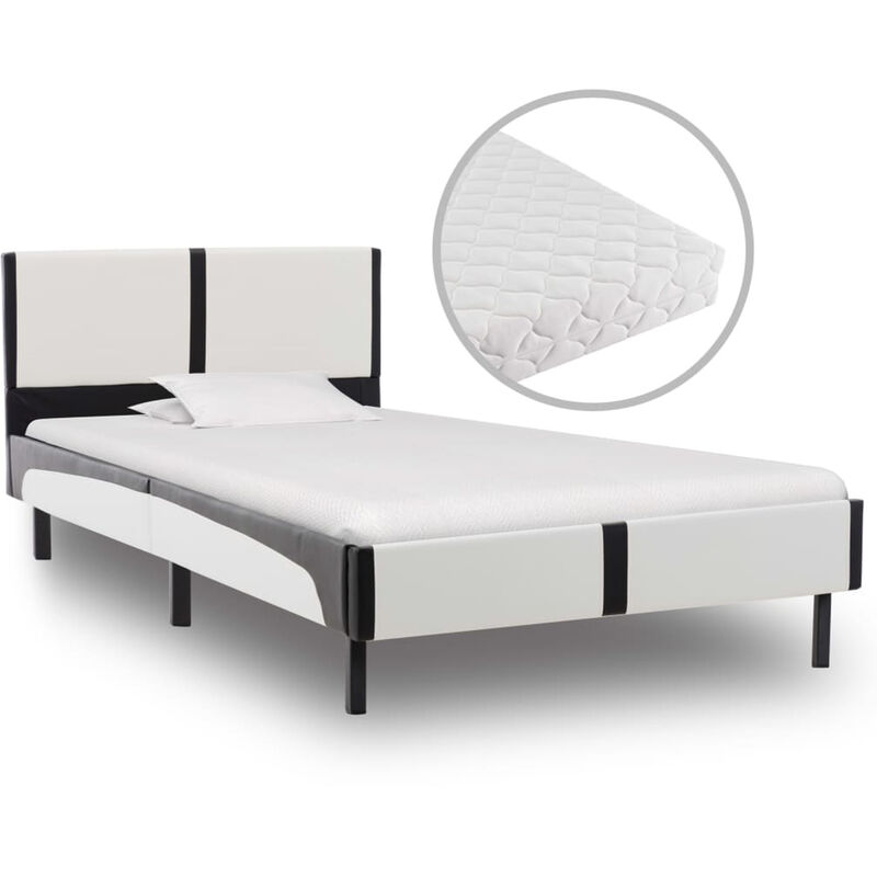 

Cama con colchon cuero sintetico blanco y negro 90x200 cm