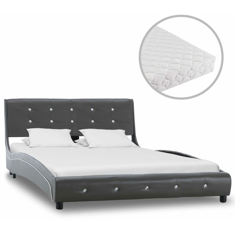 

Cama con colchón cuero sintético gris 120x200 cm