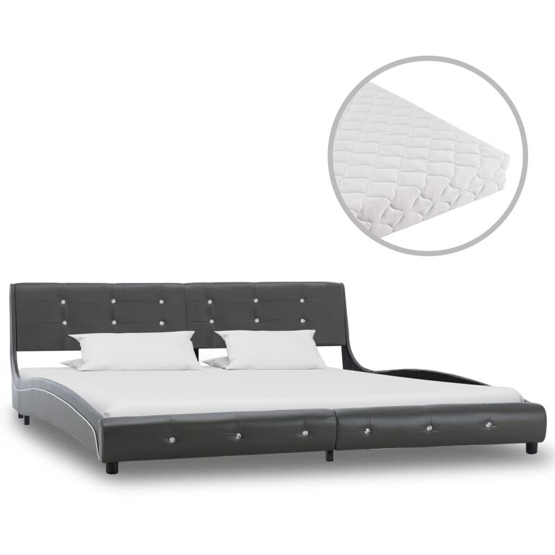 

Cama con colchon cuero sintetico gris 180x200 cm