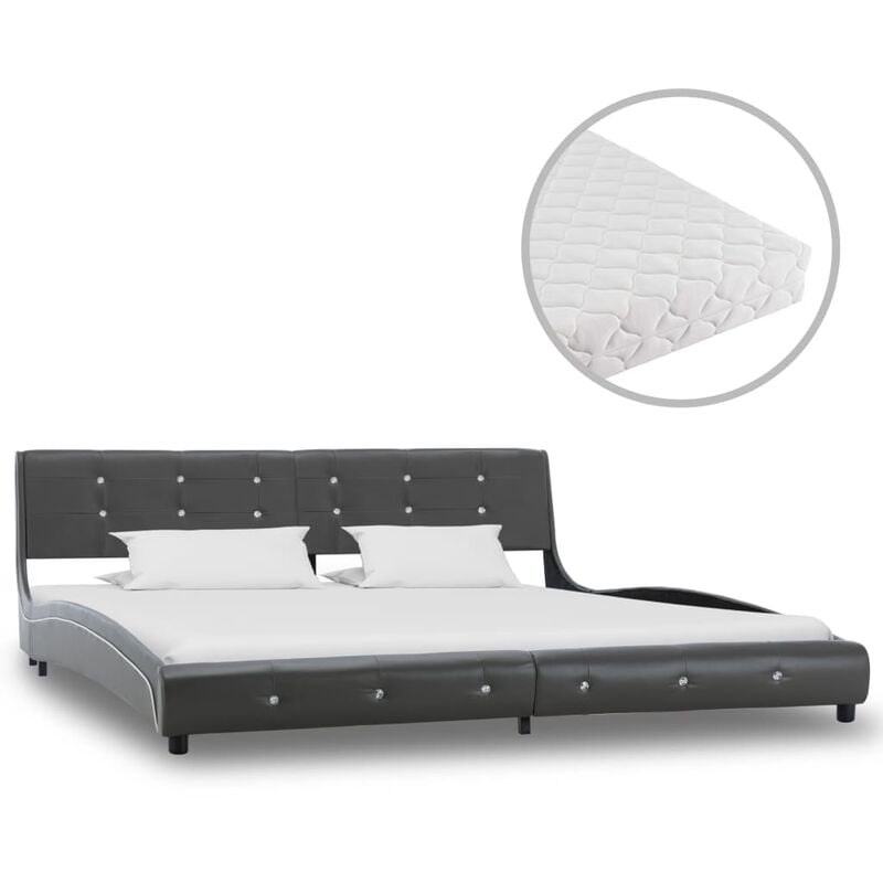 

Cama con colchón cuero sintético gris 180x200 cm