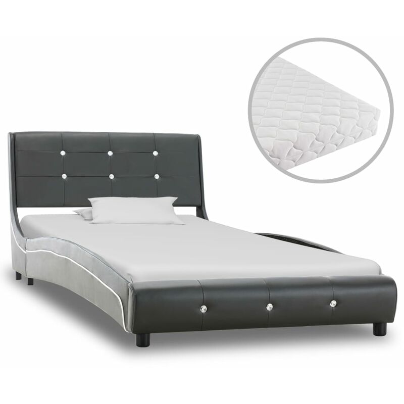 

Cama con colchón cuero sintético gris 90x200 cm