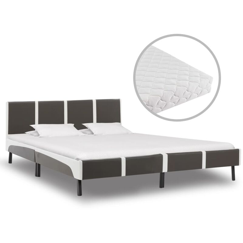 

Cama con colchón cuero sintético gris y blanco 160x200 cm