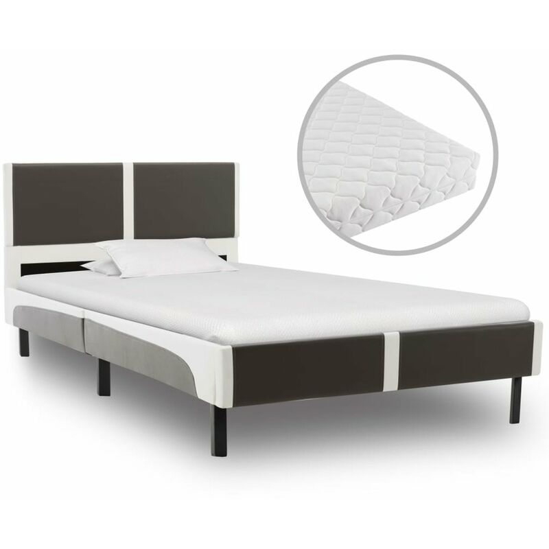 

Cama con colchon cuero sintetico gris y blanco 90x200 cm