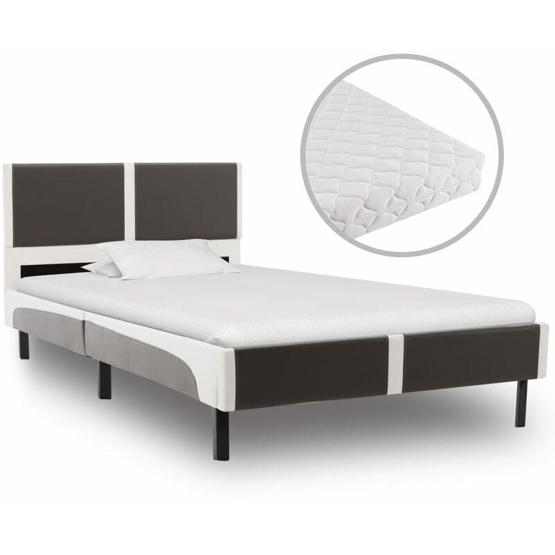 

Cama con colchón cuero sintético gris y blanco 90x200 cm